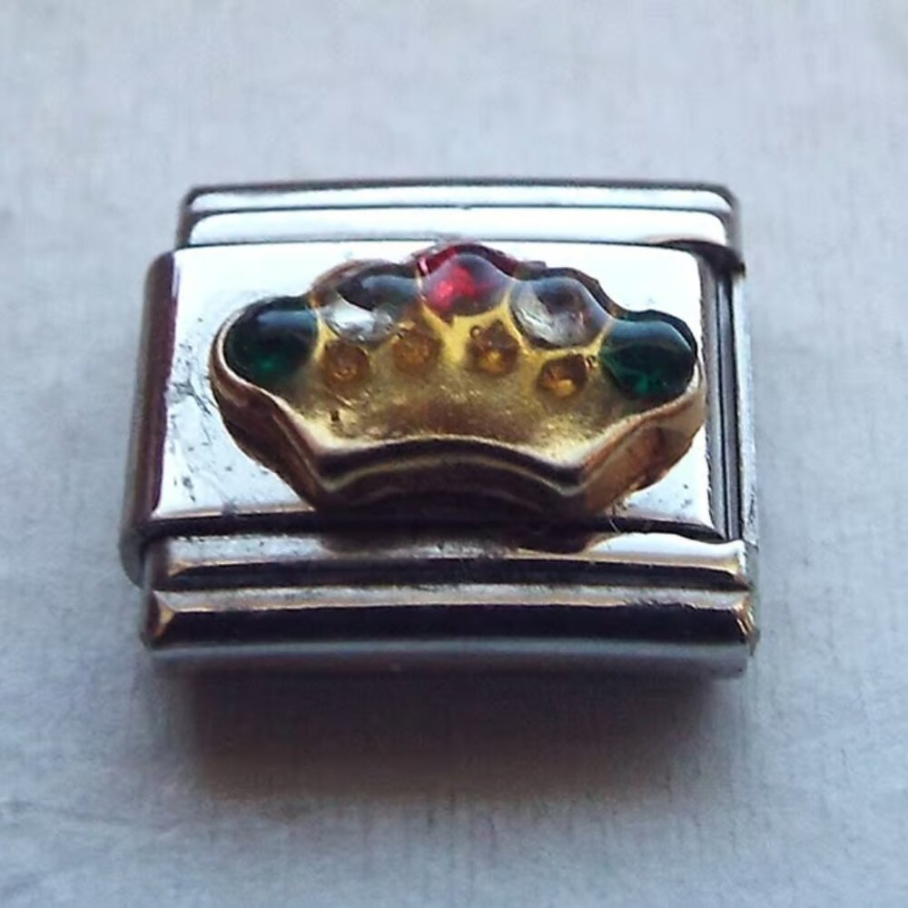 Raised enamel colorful crown 9mm stainless steel italian charm bracelet link new